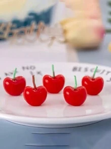 5pcs Cherry Shaped Candles, Cute Retro Cake Party Decorations, Sweet Birthday Cake Decor Candles - Red - View 2