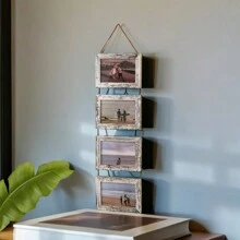 1pc, Wall Hanging Picture Frame For 4 Photos, Rustic Photo Frame For Wall Decor, Art Home Decor, For Birthday Party Decor, Party Gift Gifts Graduation