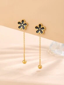 1 par de hilos colgantes para la oreja de acero inoxidable decorados con elementos florales dulces y lindos, adecuados para que las mujeres los usen en fiestas o en la moda diaria, también se pueden regalar - Amarillo Oro - Ver 5