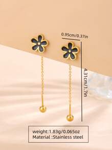 1 par de hilos colgantes para la oreja de acero inoxidable decorados con elementos florales dulces y lindos, adecuados para que las mujeres los usen en fiestas o en la moda diaria, también se pueden regalar - Amarillo Oro - Ver 10