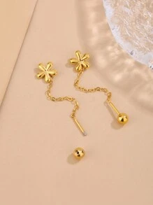 1 par de hilos colgantes para la oreja de acero inoxidable decorados con elementos florales dulces y lindos, adecuados para que las mujeres los usen en fiestas o en la moda diaria, también se pueden regalar - Amarillo Oro - Ver 3