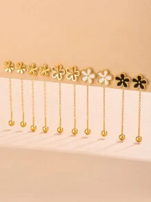 1 par de hilos colgantes para la oreja de acero inoxidable decorados con elementos florales dulces y lindos, adecuados para que las mujeres los usen en fiestas o en la moda diaria, también se pueden regalar - Amarillo Oro - Ver 1