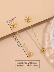 1 par de hilos colgantes para la oreja de acero inoxidable decorados con elementos florales dulces y lindos, adecuados para que las mujeres los usen en fiestas o en la moda diaria, también se pueden regalar - Amarillo Oro - Ver 7