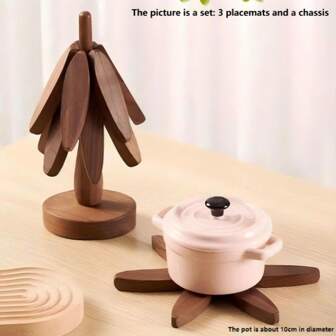 1 Set Of 3 Wooden Heat-Resistant Cup Coasters With Base, Creative Artwork For Dining Table, Decorations For Christmas, Housewarming, Wedding Or Religious Festivals