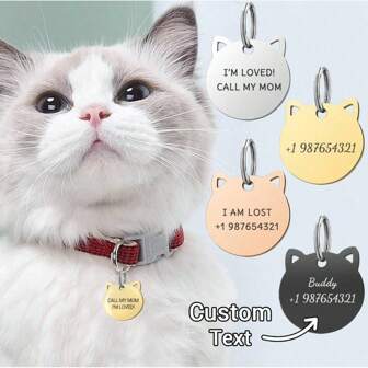 [Custom] Stainless Steel Personalized Cat Shaped Pet ID Tag, With Custom Name And Phone Number - Double-Sided Engraved Anti-Lost Dog Collar Pendant, For Pet, Suitable For Small To Medium Cats And Dogs Customized Pet ID Tag - The Ideal Gift For Pets!