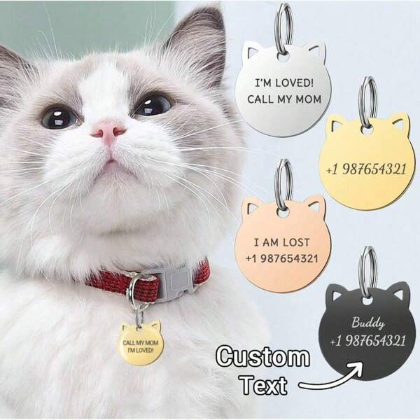 [Personalizzato] Targhetta identificativa per animali domestici a forma di gatto in acciaio inossidabile personalizzata, con nome e numero di telefono incisi su entrambi i lati - ciondolo anti-smarrimento per collare di cani, per sicurezza degli animali domestici, adatta per gatti e cani di piccola e media taglia - Il regalo ideale per gli animali domestici!