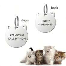 [Personalizzato] Targhetta identificativa per animali domestici a forma di gatto in acciaio inossidabile, con nome e numero di telefono personalizzati - Ciondolo anti-smarrimento per collare di cani inciso su entrambi i lati, adatto per gatti e cani di piccola e media taglia. Targhetta identificativa per animali domestici personalizzata - Il regalo ideale per gli animali domestici!