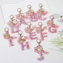 1pc Women's Boho Fashionable Pink Glittery Heart Shaped & English Letter Keychain With Tassel & Butterfly Design, Heart Shape Glitter, Crystal, Tassel And Butterfly Pendant Car Hanging Pendant Women Gift, Wallet And Handbag Accessories For Couple, Mother, Valentine's Day, Friends As Gift, Bag Pendant - Рожевий - Переглянути 4
