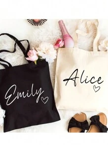 Custom Name Tote Bag, Elegant Canvas Large Tote Bag With Fixed Handle And, For Women, Personalized Floral Print, Lightweight Polyester Zipper Less Shoulder Bag, For Fitness, Work, Travel - Ideal Gift For Women Back To School Gifts, Pencil Case, Makeup Storage, Clothing Storage, Postman Must-Haves, Back To School Must-Haves, Birthday Gifts - Multicolor - View 2