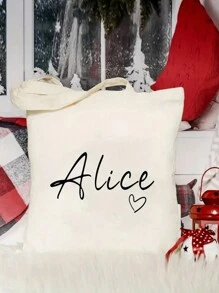 Custom Name Tote Bag, Elegant Canvas Large Tote Bag With Fixed Handle And, For Women, Personalized Floral Print, Lightweight Polyester Zipper Less Shoulder Bag, For Fitness, Work, Travel - Ideal Gift For Women Back To School Gifts, Pencil Case, Makeup Storage, Clothing Storage, Postman Must-Haves, Back To School Must-Haves, Birthday Gifts - Multicolor - View 4
