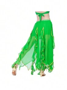 女士雪纺金边肚皮舞表演裙，国家标准舞蹈训练练习服 - 彩色 - 查看 13