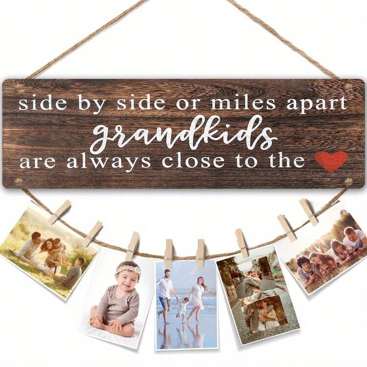 传统木制孙子孙女照片架标牌，带麻绳 - 祖父母的壁挂展示牌，多用途家庭相框挂钩，圣诞节、感恩节、母亲节礼物、祖母的母亲节礼物、祖母节礼物的理想礼物 - 多色 - 查看 10