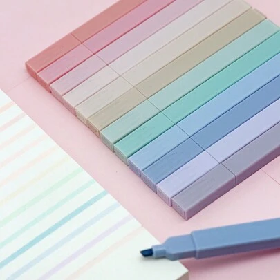 12pcs Morandi Aesthetic Square Highlighters Pens, Mild Soft Chisel Tip Marker Pen Pastel Highlighters No Bleed, Quick Dry For Journaling Note Taking School Stationery Supplies Back To School