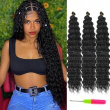 24-Inch 3-Pack Women's Deep Wave Curly Crochet Wig, Soft Curly Crochet Wig For Bohemian Braided Hairstyle - Multicolor - View 17