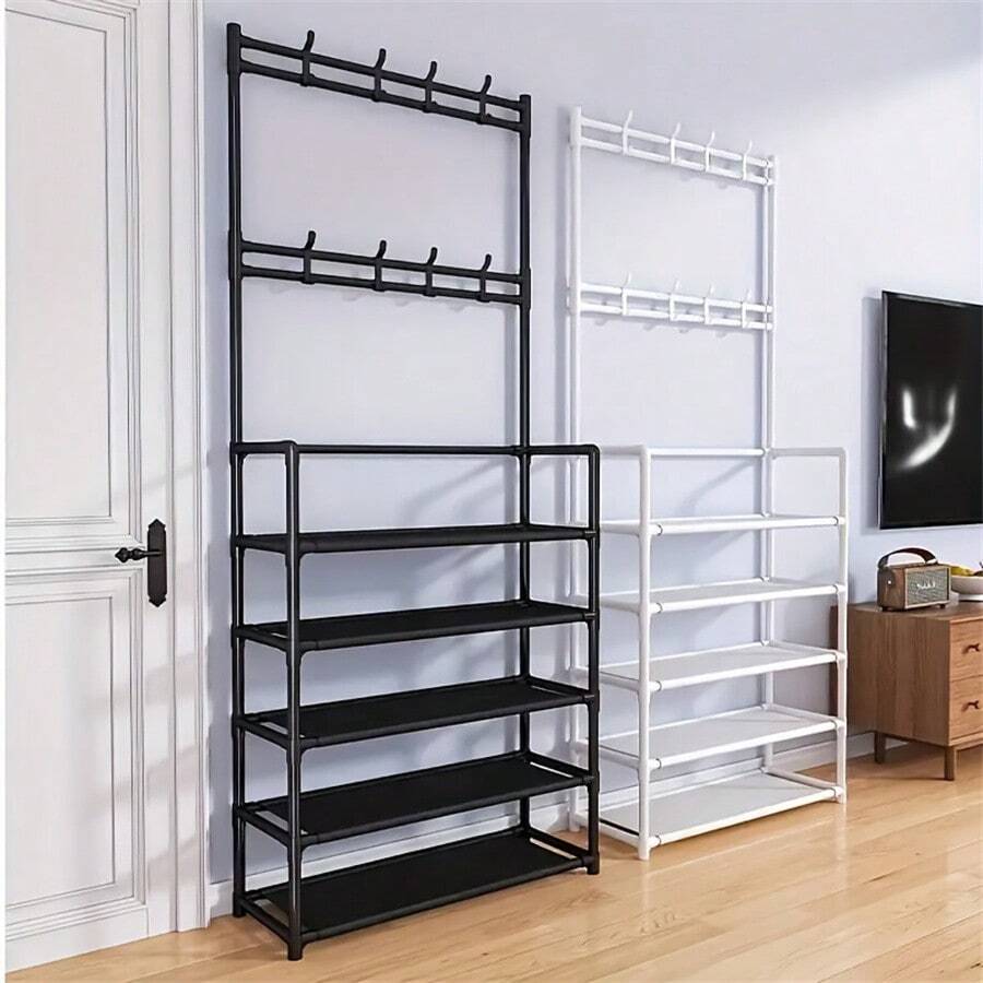 1 Giá treo đồ bằng sắt đen thời trang - Kết hợp giá treo áo khoác, kệ để giày và móc treo | Tiết kiệm không gian lưu trữ quần áo, mũ, túi xách và ô dù, đồ trang trí Giáng sinh cho gia đình - Nhiều màu - Xem 1