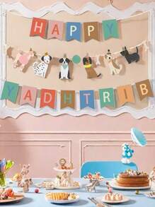 23 قطعة زخرفات حفلة عيد ميلاد ذات موضوع كلب، تشمل أعلام, لافتات, أحرف, و إكسسوارات مناسبة للتجهيز