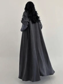 1pc Fashion Simple Colorblock Cuff Women Solid Color Long Dress, Elegant Open Front Robe/Abaya, Suitable For Daily Wear And Festivals - Purple - View 6