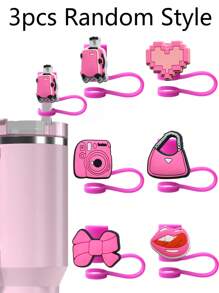 1 件/3 件/6 件粉色硅胶吸管盖，适用于 30&40 盎司玻璃杯，10 毫米吸管盖，可重复使用吸管盖，防尘吸管盖，简易吸管头盖，杯子配件。，母亲节礼物 - 多色 - 查看 6