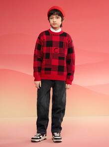 Balabala 2025 Fashionable Knitted Sweater, New Year Pullover For Children - Red and Black - View 5