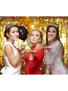 1set Pink 'Birthday Girl' Shoulder Strap Rhinestone Crown Headband Set, Party Accessory Prom Halloween - Gold - View 7