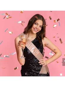 1set Pink 'Birthday Girl' Shoulder Strap Rhinestone Crown Headband Set, Party Accessory Prom Halloween - Gold - View 6