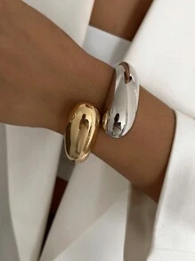 1pc Vintage Punk Style Minimalist Fashion Metal Asymmetric Water Drop Wave Cuff Bracelet, Women's Thick Gold Wide Adjustable Wrist Bracelet, Exaggerated Chunky Jewelry, Suitable For Women's Daily Decor, Party And Banquet Outfits, Holiday Gifts, High-Quality Metal Charming Luxury Jewelry - Silver - View 6