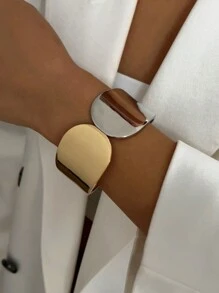 1pc Vintage Punk Style Minimalist Fashion Metal Asymmetric Water Drop Wave Cuff Bracelet, Women's Thick Gold Wide Adjustable Wrist Bracelet, Exaggerated Chunky Jewelry, Suitable For Women's Daily Decor, Party And Banquet Outfits, Holiday Gifts, High-Quality Metal Charming Luxury Jewelry - Silver - View 4