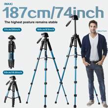 Chân máy ảnh chuyên nghiệp 74" - Hỗ trợ chắc chắn cho máy ảnh DSLR, điện thoại và máy chiếu | Lý tưởng cho nhiếp ảnh, quay vlog và du lịch | Thiết kế nhỏ gọn có túi đựng | Hoàn hảo để sử dụng tại khách sạn | Chụp ảnh ổn định ở mọi nơi! Dành cho điện thoại, điện thoại Android, điện thoại di động, chụp ảnh tự sướng cầm tay, hoạt động ngoài trời, phỏng vấn, phát trực tiếp. Thích hợp cho chụp ảnh và quay video, chụp ảnh tự sướng, quay video, họp qua Zoom, chụp ảnh tự sướng cầm tay, hoạt động ngoài trời, phỏng vấn, phát trực tiếp, quay vlog. - Màu xanh lam - Xem 1