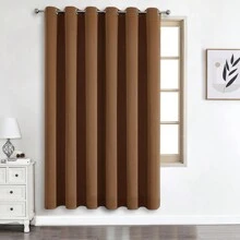 1 件或 2 件可选顶部孔眼遮光窗帘布，优质厚实三层编织纯色隔热遮光窗帘，适用于卧室、客厅、餐厅、厨房 - 黃咖色 - 查看 21