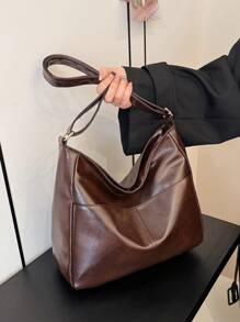 大容量女士单肩包，新款简约百搭高端斜挎包，旅行包，可折叠宽肩带通勤包，柔软面料，四季皆宜，是送给朋友、购物、约会、商务旅行和办公的理想之选。 - 咖啡棕 - 查看 6