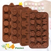 4pcs/Pack Flower, Leaf & Maple Leaf Shaped Silicone Chocolate Molds, Candy Molds, Ice Cube Trays, 3D DIY Jelly Gummy Truffle Cube Cake Baking Mold Kitchen Accessories - Coffee Brown - View 7