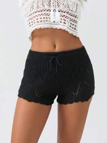 Women Swimsuit Cover Up Crochet Cutout Bikini Bottom Cover Up Shorts For Beach Swimsuit Swimwear Summer Clothes - Black - View 2