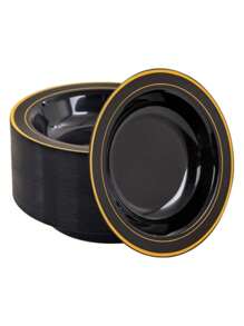 10/25 件 7.5 英寸和 4 英寸派对风格金边碗，可重复使用硬塑料 PS 沙拉、汤、酱汁、水果、甜点碗，适用于家庭、派对、婚礼、酒店使用 - 白色 - 查看 32