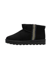 Warm & Cute Patchwork Classic Slip-On Fluffy Snow Boots - Black - View 4