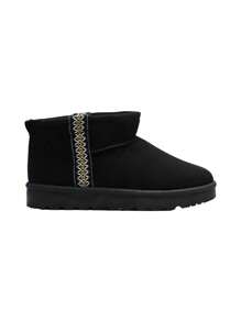 Warm & Cute Patchwork Classic Slip-On Fluffy Snow Boots - Black - View 1