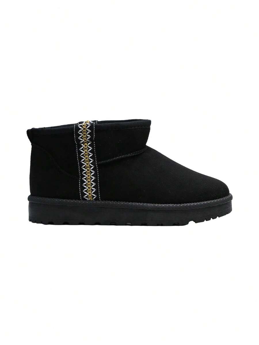 Warm & Cute Patchwork Classic Slip-On Fluffy Snow Boots - Black - View 1