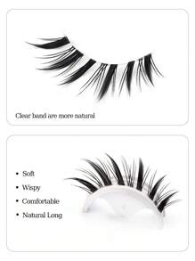 Asiteo 5 Pairs Cartoon Fox Eye False Eyelashes, Lightweight & Soft, Natural & Lengthening, Transparent Lash Band, Suitable For Daily Makeup, Reusable - 黑色 - 查看 6