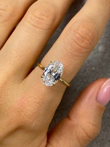 ESBERRY 1枚优雅925纯银四爪镶嵌独特设计钻石戒指，单钻订婚戒指，女士珠宝礼物，订婚礼物，派对礼物