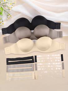 3er Pack glänzender, rutschfester, trägerloser Push-up BH mit Brustformung und Anti-Rutsch-Funktion für Hochzeitskleider, Lingerie