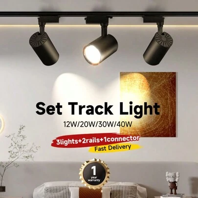 CANMEIJIA (Conjunto) Lámpara de techo con carril negro/blanco, conjunto de focos de carril - Lámpara de carril 220V, luces de techo LED tipo foco 12/20/30/40W para el hogar y la cocina