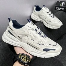 男士跑步鞋，適合搭配帆布幾何圖案繫帶運動鞋。塗鴉印花滑板鞋，時尚情侶款。 - 白色 - 查看 3