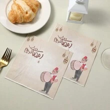 مناديل ورقية قابلة للتخلص منها مقاس 33 * 33 سم , طبقتين ناعمة وماصة، مناسبة لديكور طاولات حفلات رمضان والسفرة