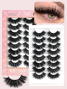8 Pairs D Curl Natural False Eyelashes Fluffy Soft Dramatic 3D Mink Lashes Long Wispy Eyelash Cilia,Messy - 黑色 - 查看 8