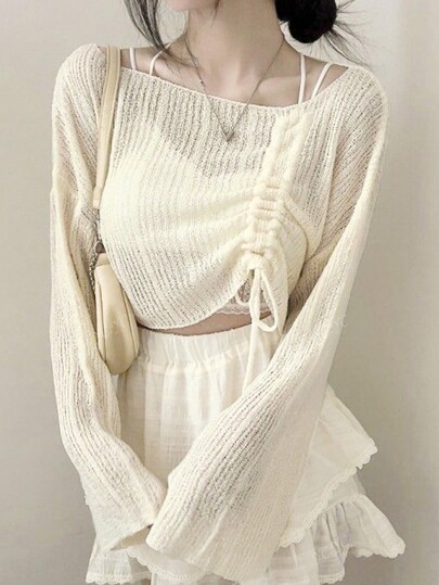 Women Drawstring Soft Knit Sweater, Korean Style