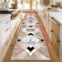 1 pièce Tapis de couloir antidérapant avec base en verre motif croix brun clair, 3 motifs diamant superposés au centre, motif quadrillé flou incrusté. Lavable en machine. Tapis pour entrée, salon, chambre, patio extérieur, jardin, décoration de maison, décoration de pièce, tapis de zone, tapisserie