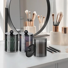 1st houder dispenser voor badkamer bus opslag organisatie, ijdelheid make-up organizer, voor bal, reinigingsstaafje, rondjes, floss picks.(zwart)