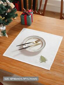 1PC Square Embroidered Napkin - Gold-Green Tree Design Christmas, Gift,High-End Elegant For Indoor Outdoor Home Decor,Outdoor Furniture (Kitchen/Dining/Coffee Table, Living Room, Wedding/Party/Holiday Gatherings) - Multicolor - View 3