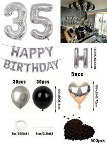 580pcs Black & Silver Balloon Garland Birthday Set, 40" Oversized Foil Number Balloons, Black Rose Petals, Suitable For Men & Women 16th, 18th, 20th, 21st, 25th, 30th, 35th, 45th Birthday Party Decorations