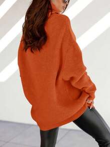 Womens Turtleneck Oversized Sweater Batwing Chunky Pullover Sweater Casual Fall Loose Knit Jumper Top - trái cam - Xem 3