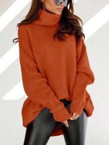 Womens Turtleneck Oversized Sweater Batwing Chunky Pullover Sweater Casual Fall Loose Knit Jumper Top - trái cam - Xem 2
